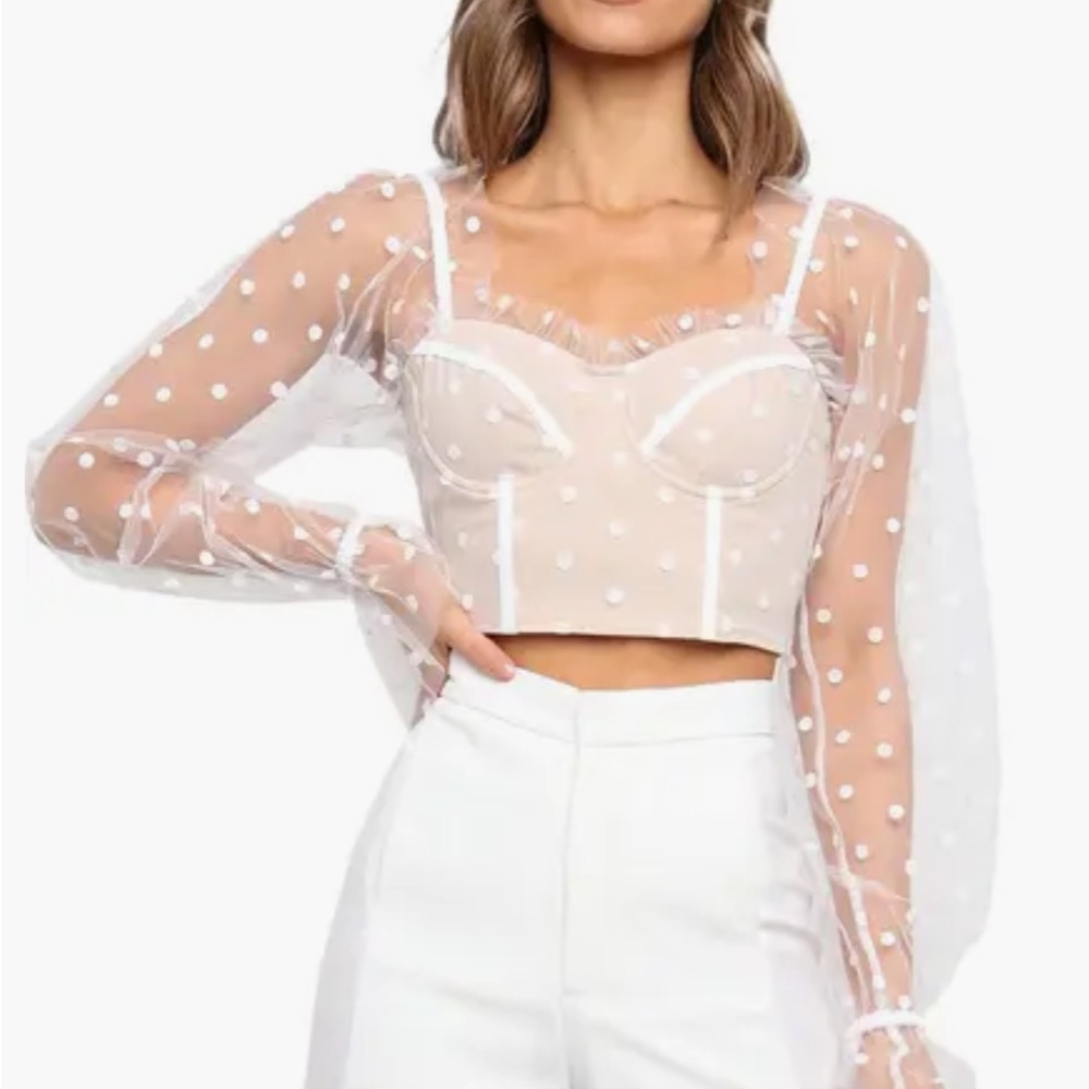 Petal & Pup Varinka long sleeve Sheer Polka Dot Crop Top Sz 0